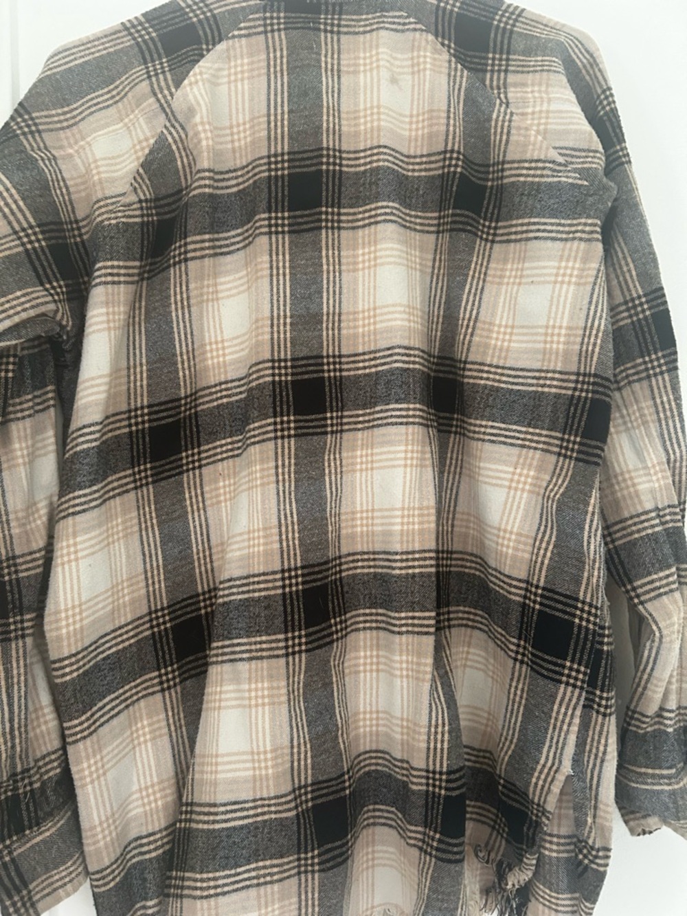 Beige and Black Plaid Flannel Shirt Jacket